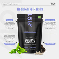 ALPHA01 Organic Siberian Ginseng 10,000mg - High Strength Eleutherococcus Senticosus 15:1 Extract - 120 Vegan Capsules – Resealable and Recyclable Pouch by Alpha01