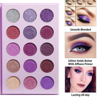 Afflano Highly Pigmented Pink Purple Eye Makeup Palette, Matte Glitter, Dark Red Violet Silver Cute Shimmer Wedding Eyeshadow Palette for Girl Women