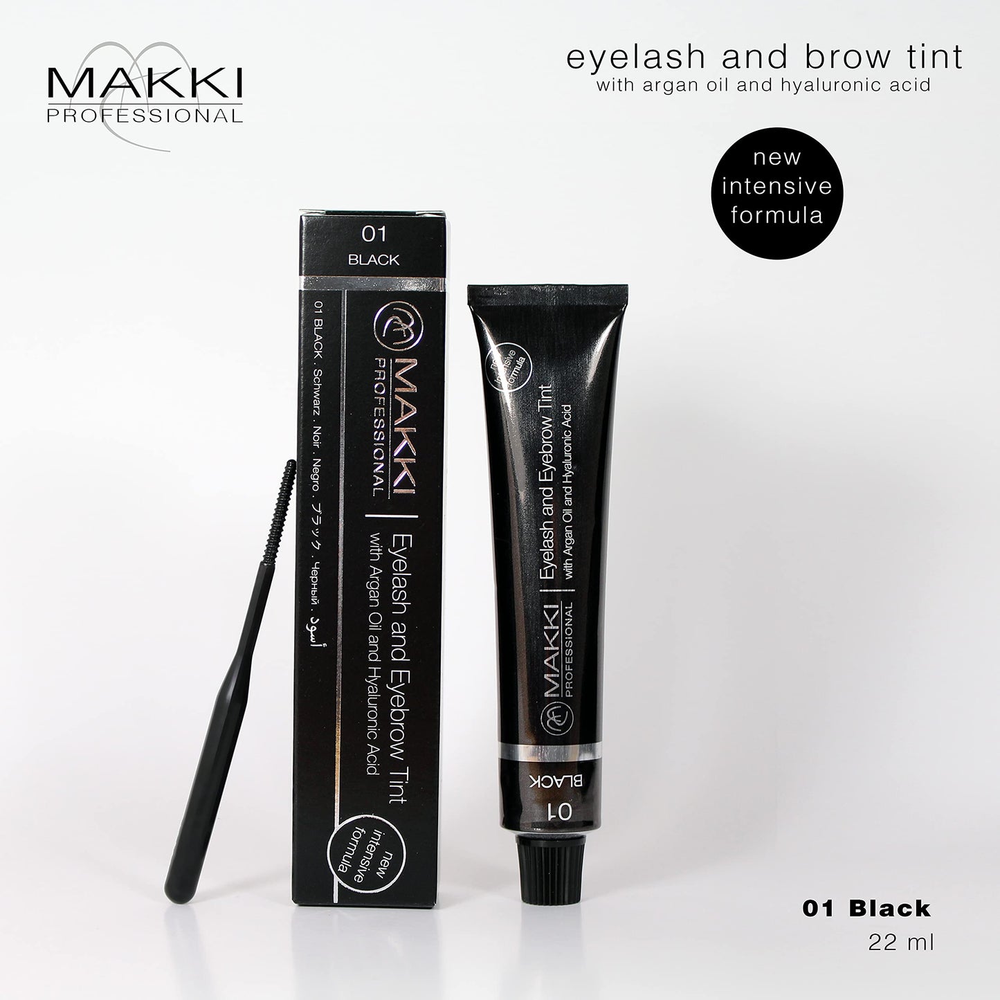 01 Black Makki Professional Intensive Eye lash and brow tint dye with argan oil & hualuronic acid 22ml