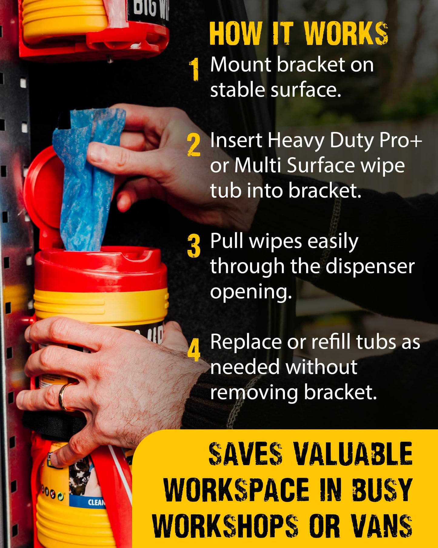 Big Wipes Holder - The Cage Van & Wall Bracket – Mountable & Fully Adjustable Heavy Duty Wipes Dispenser – Durable Polycarbonate Design for Workshop, Garage & Van Accessories