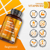 Vitamin B12 High Strength 1000mcg - 1+ Year Supply - 400 Chewable & Vegan Vitamin B12 Tablets - Sugar-Free Methylcobalamin - Vit B12 Supplement for Tiredness & Fatigue - Lemon Flavour - Made in The UK