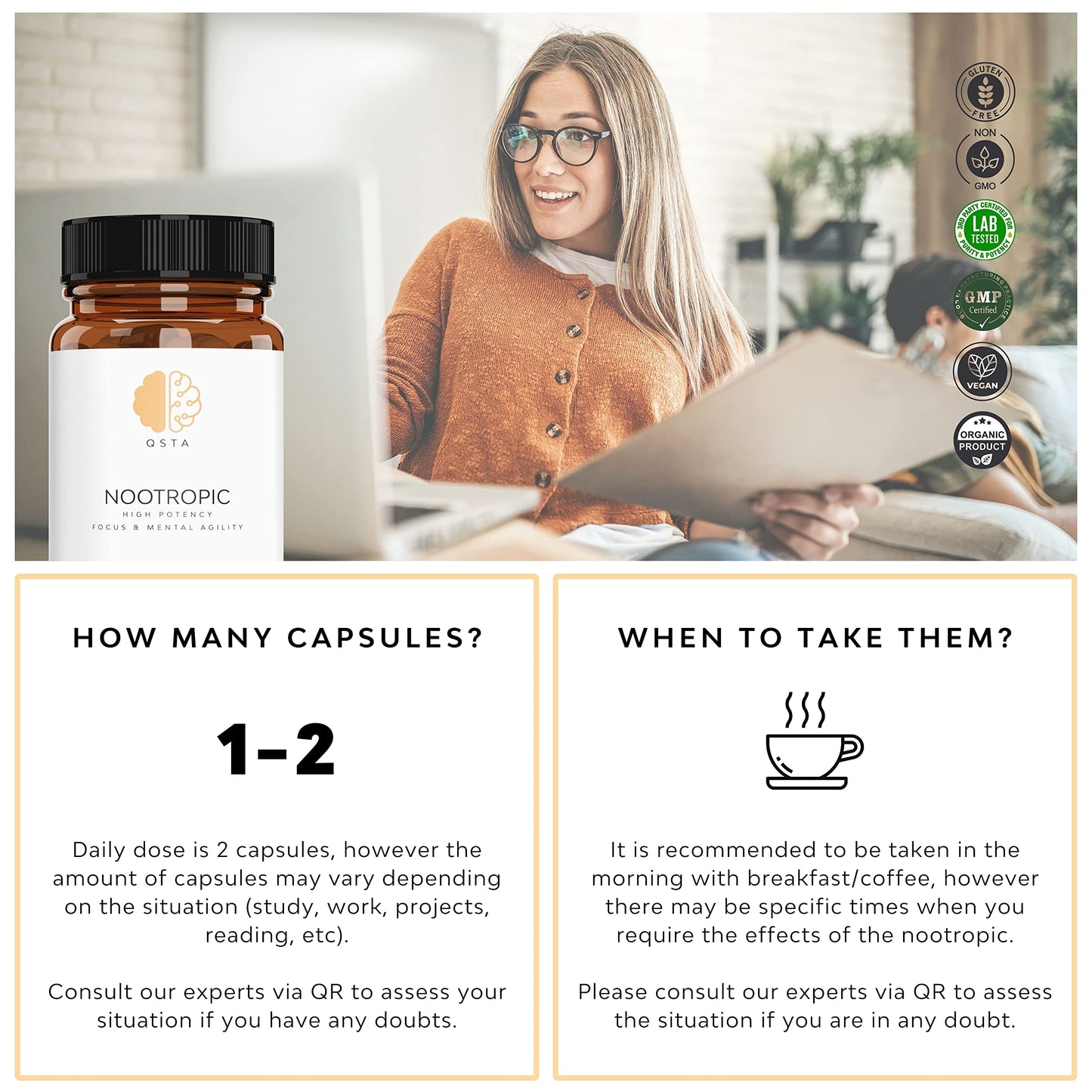 Nootropic Focus, Very High Potency Daily Cognitive Enhancer for Increasing Energy, Focus, Brain Function, Mental Alertness & Memory with Bacopa monnieri, Ginkgo, Tyrosine, Theanine, Caffeine, B6 & B12