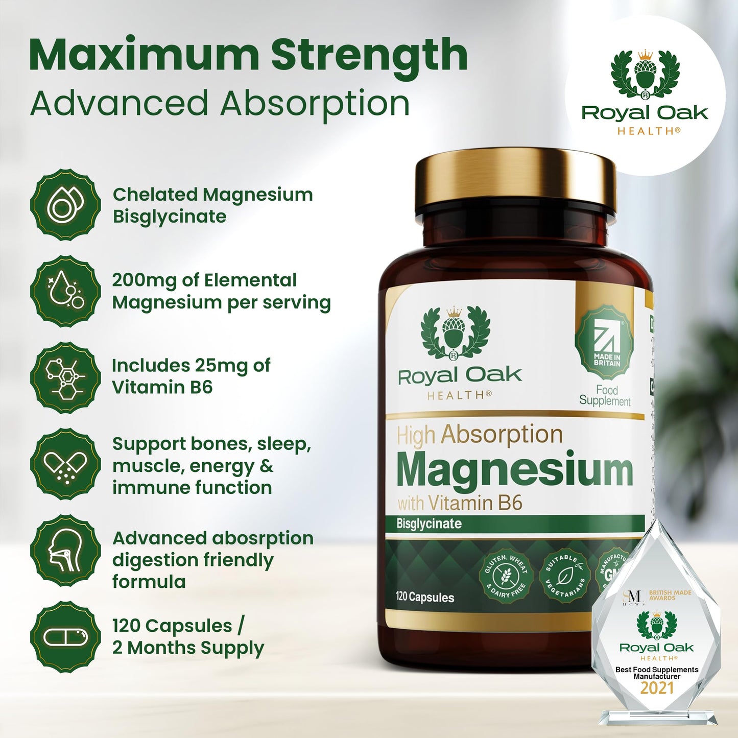 Magnesium (Bisglycinate) with Vitamin B6 x120 Capsules