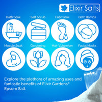 Elixir Gardens Elixir Salts - Epsom Salts, Medical Grade Spa Bathing in a re-sealable Stand up Pouch + 25% Free Best Value Available (250g + 63g Free) | Mined in Germany