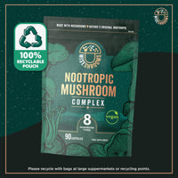 Mushroom Complex 8 Capsules | Nootropic Complex with Lions Mane, Reishi, Chaga, Cordyceps, and More | High Strength Nootropic Brain Supplement | from Fruit Bodies | 90 Vegan Capsules | by Wiseshrooms
