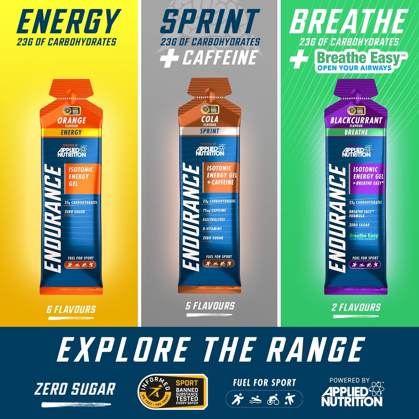 Applied Nutrition ISOTONIC Caffeine Free Energy Gels | Performance-Enhancing Formula | Zero Fat Zero Sugar | 23g Carbohydrates | Pack of 6 x 60g | Variety Pack