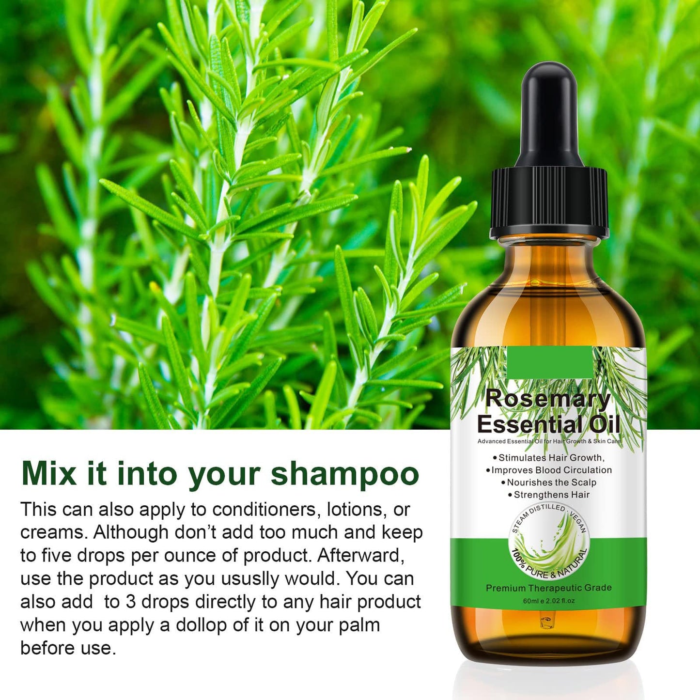 find back Rosemary Oil for Hair Growth,2 Pack Rosemary Essential Oil for Hair Loss Regrowth, Strengthens Hair, Nourishes Scalp, Light Weight, Non Greasy, Improves Scalp Circulation For Men And Women 2*2.02 Oz