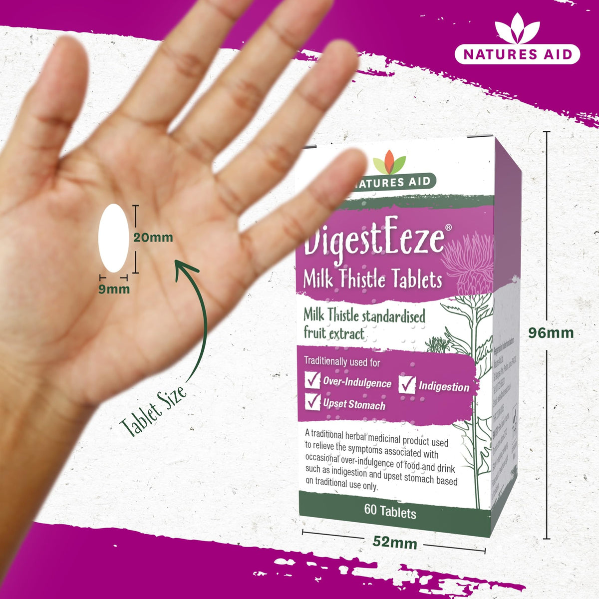 Natures Aid DigestEeze Milk Thistle 60 Tablets – Supports Liver & Digestive Health – High Strength Silymarin – Vegan, Non-GMO, Gluten-Free – Traditional Herbal Remedy for Indigestion Relief