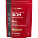 Horbäach Iron Tablets High Strength 28mg | 500 Tablets (8+ Months Supply) | Highly Bioavailable | Elemental Iron from 163mg Ferrous Bisglycinate | Vegan | Supplement for Men & Women | by Horbaach