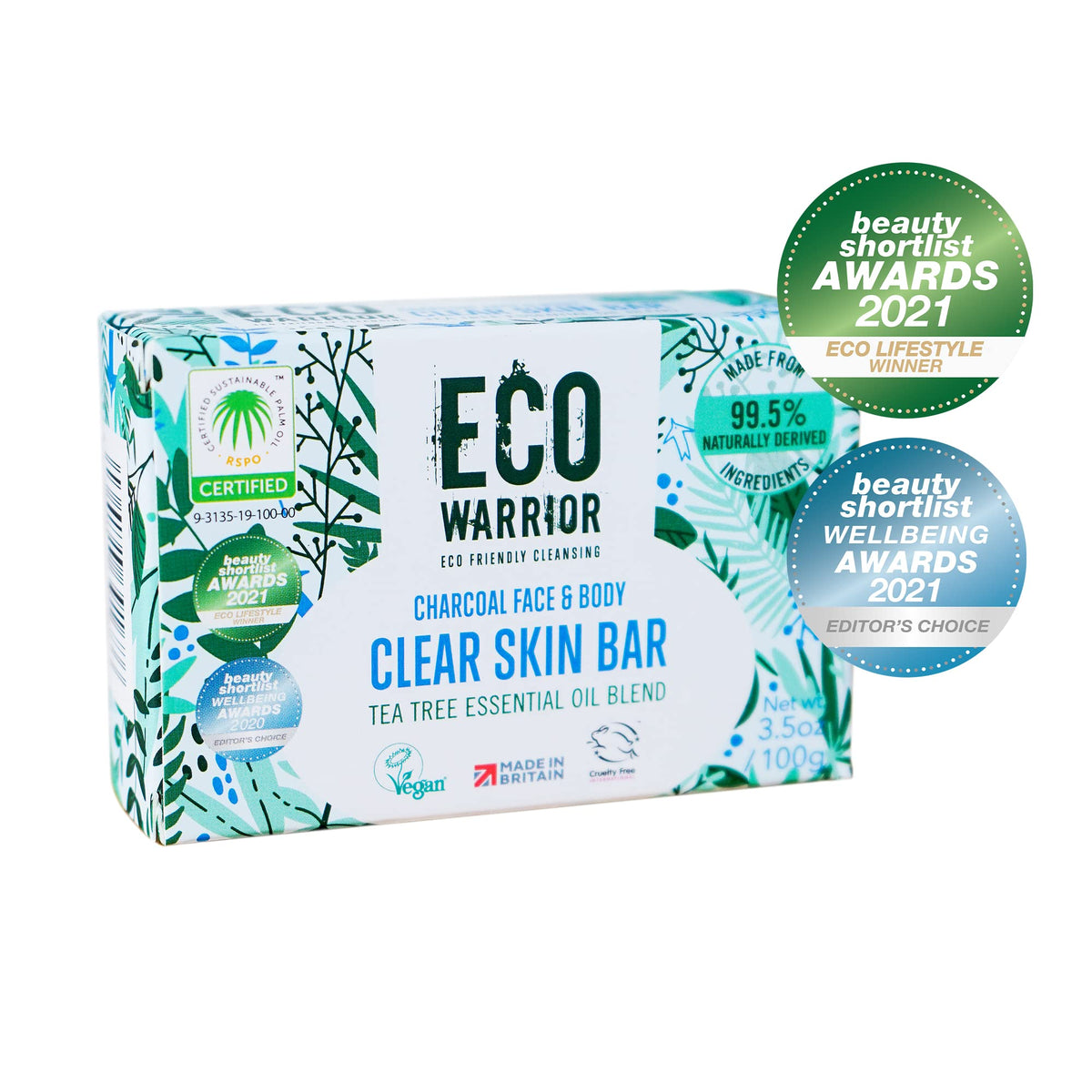 Little Soap Company Eco Warrior Charcoal Clear Skin Soap Bar | Vegan, Cruelty-Free, eco friendly, Natural | Moisturising Charcoal, Grapeseed, and Anti-Bacterial Tea Tree Essential Oils | No SLS or Parabens | 100g