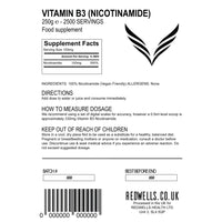 Vitamin B3 Powder Nicotinamide REDWELLS Non Flush Powder GMO Free - 250g Pack