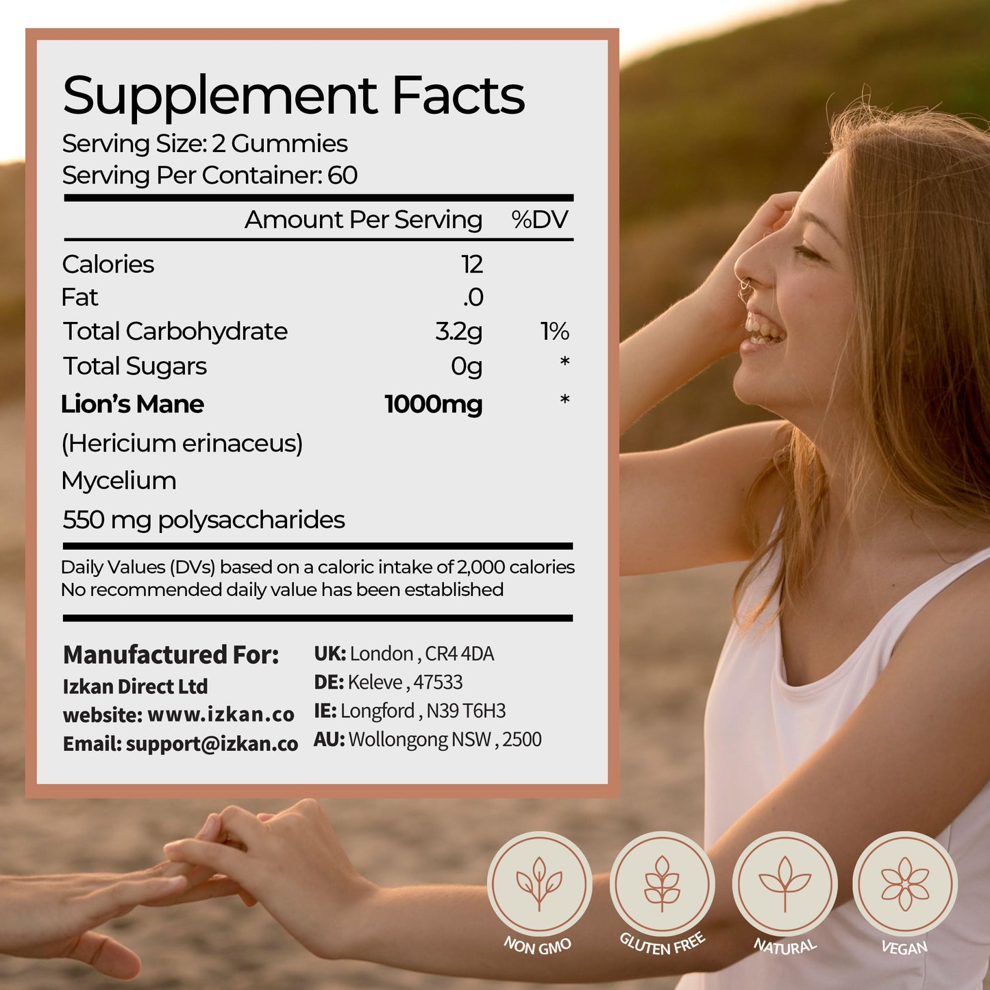 Izkan Mushroom Gummies 1000mg - Lion Mane Mushroom Gummies Supplement Promotes Focus, Memory, and Mood - 60 Count (Mixed Berry Flavor, Halal, Gluten-Free, Vegan) (3)