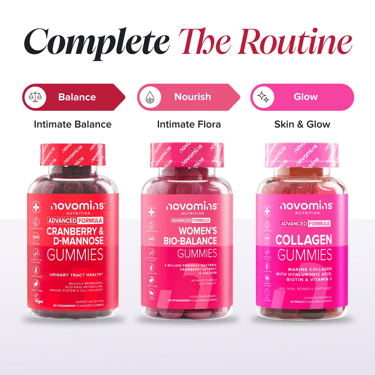novomins Cranberry & D Mannose Gummies - Urinary Tract Health & Bladder Control - Vegan - Alternative to Cranberry Tablets, Juice, or D Mannose Powder - Inulin, Magnesium - 60 Gummies - Novomins