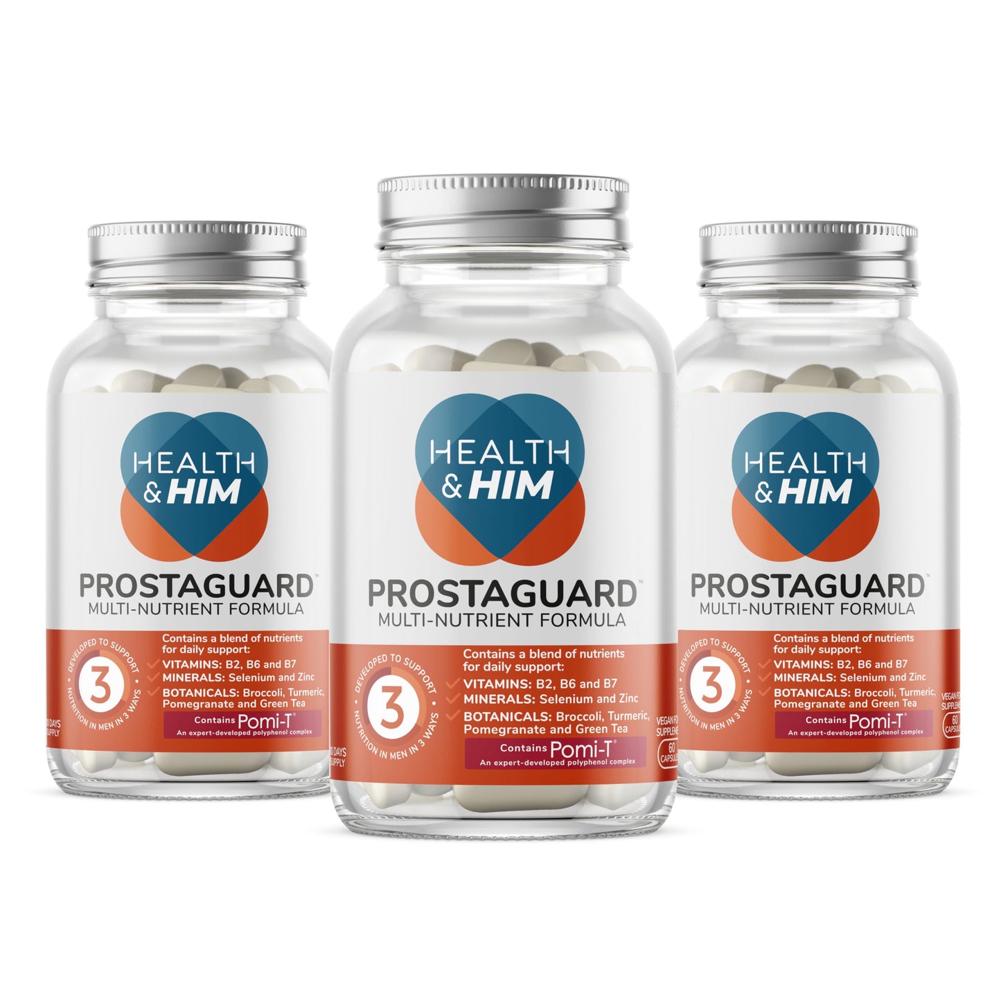 Health and Him Health & Him Prostate Supplements for Men - with Pomi-T Polyphenol Blend, Turmeric, Selenium & Zinc, Vegan & Gluten Free - 3 Month Supply, 180 Capsules