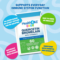 Health4All Kids Quercetin with Bromelain and Vitamin C, 60 Chewable Tablets, Vegan Natural Antihistamine Supplement, Inflammation Support, Sugar-Free Orange Flavour | Made in UK