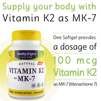 Healthy Origins, Vitamin K2 as MK-7, 100 mcg, 60 Vegetarian Softgels, Laboratory Tested, High Strength, Gluten Free, SOYA Free, Non-GMO