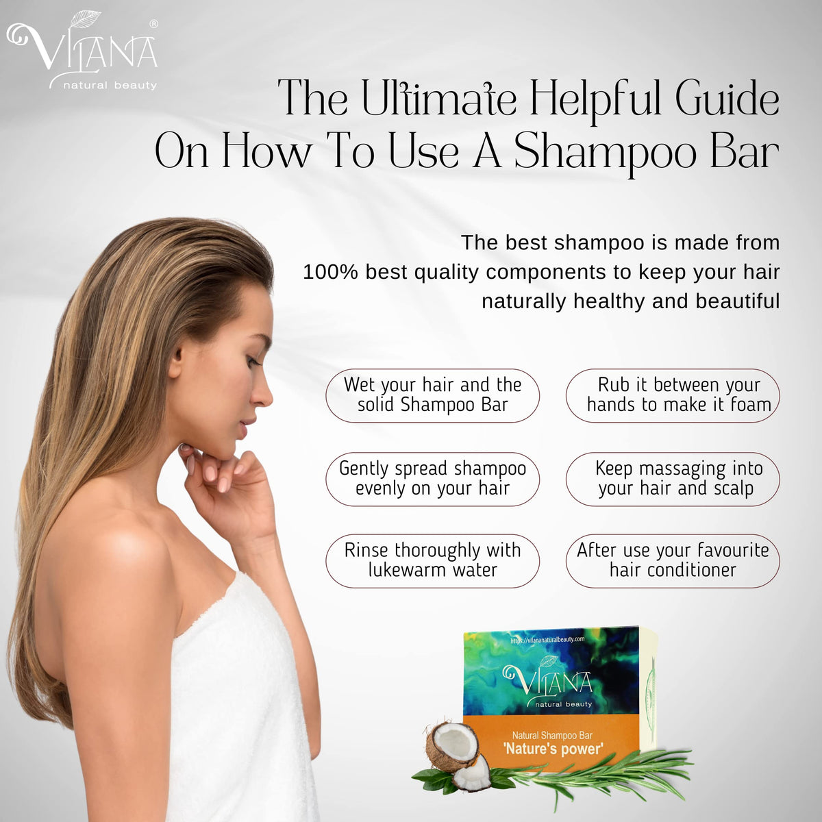 Vilana Natural Beauty Nature’s Power Natural Shampoo Bar 70g by Vilana | Vegan Shampoo Bar – Removes Dirt, Helps Fight Dandruff, Strengthens Hair Roots | Sulphate Free Hair Shampoo Bar, Suitable for Normal and Greasy Hair