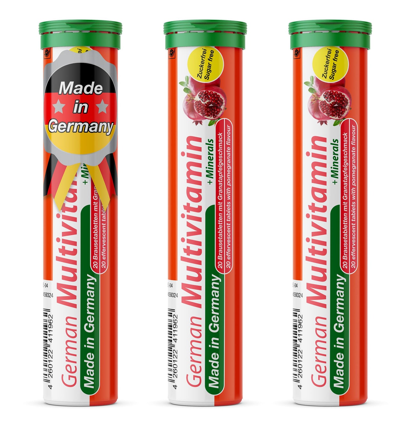 T&D German Multivitamin + Mineralien Drink Effervescent Tablets 60 Servings Pomegranate Flavour – 10 Vitamins + 2 Minerals – Made in Germany