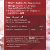 Apigenin 100mg Supplement, NAD+ Booster, 99.1% Purity, Natural Sleep Aid for Adults, Non-GMO Apigenin Sleep Supplement, Promotes Healthy Skin & Hair, 60 Vegan Sleep Capsules, 2 Month Supply (Fitimins)