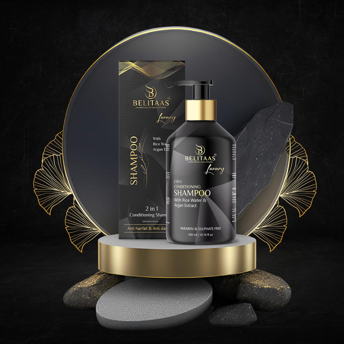Belitaas Luxury Conditioning Shampoo with Rice Water & Argan Extract – Anti-Dandruff & Anti-Hairfall Treatment, 300ml