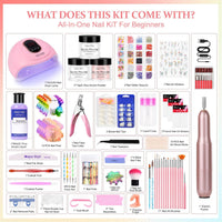 DouborQ Acrylic Nail Kit with Electric Nail Drill Nail Lamp,U V Nail Dryer Light Nail Art Tools,False Nail Tips Starter Set Acrylic Nail Art Supplies for Beginner with Everything (1-6)