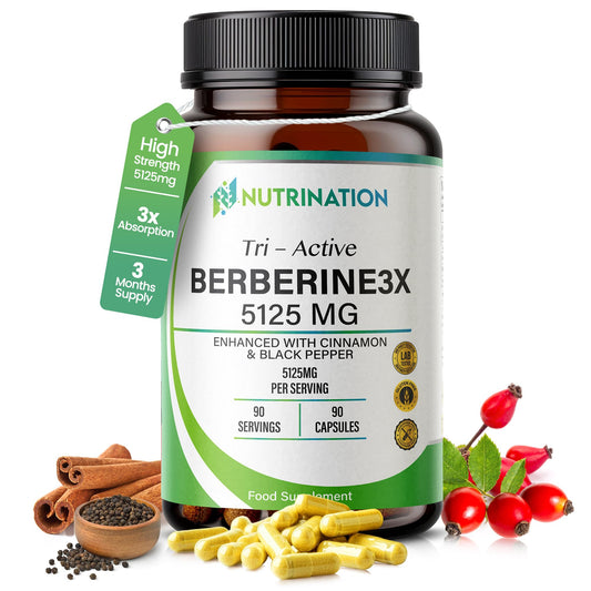 Berberine High Strength Supplement 5125mg | 3-Month Supply | 98% Pure Berberine HCL Capsules | Enhanced with Ceylon Cinnamon & Black Pepper | Zero Additives - Lab Tested