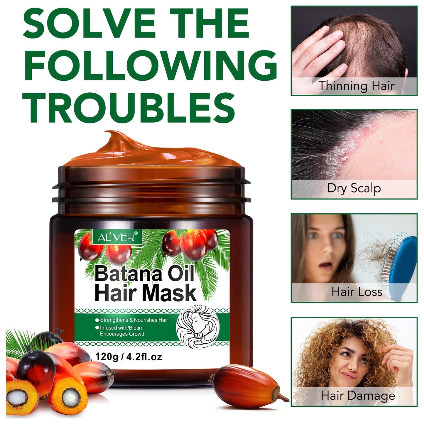 RoongDuuDll Batana Oil Hair Mask for Hair Growth, 100% Natural Hair Growth Oil, Wild Batana Oil Organic Prevent Hair Loss and Helps with Frizz, Split Ends, Texture & Shine for Men & Women - 120g