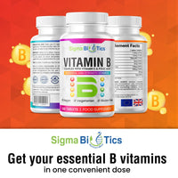 SigmaBiotics Vitamin B Complex Tablets - Blend of 8 B Vitamins & Vitamin C - Folic Acid, B1, B2, B3, B5, B6 and Vitamin B12 Supplement - Vegan & Gluten Free - 120 Tablets
