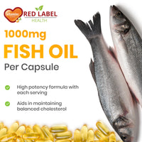 Red Label Health Omega 3 Fish Oil 1000mg, Pack of 90 Soft Gel Capsules (3 Months Supply), Double Strength 180mg EPA and 120mg DHA, Supports Eye, Heart & Brain Health for Men & Women - UK Made