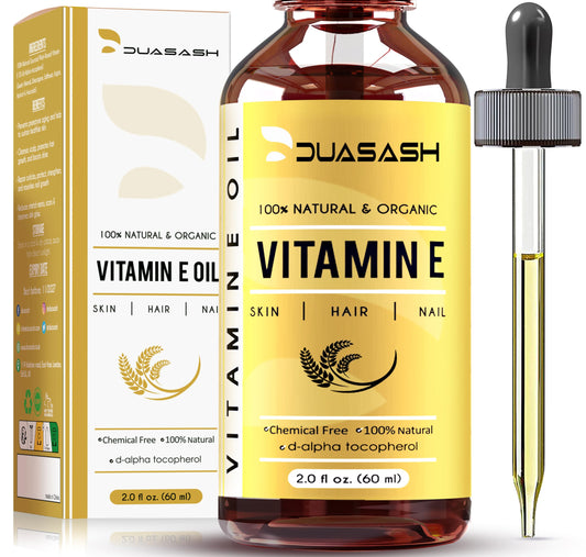 DUASASH Duasash Vitamin E Oil for Skin & Face 75,000 IU 100% Naturally Sourced Plant-Based Organic Pure Vitamin E Oil for Hair d-Alpha-tocopherol Body Oil, Strengthens & Moisturizes Hair, Nails 60ml