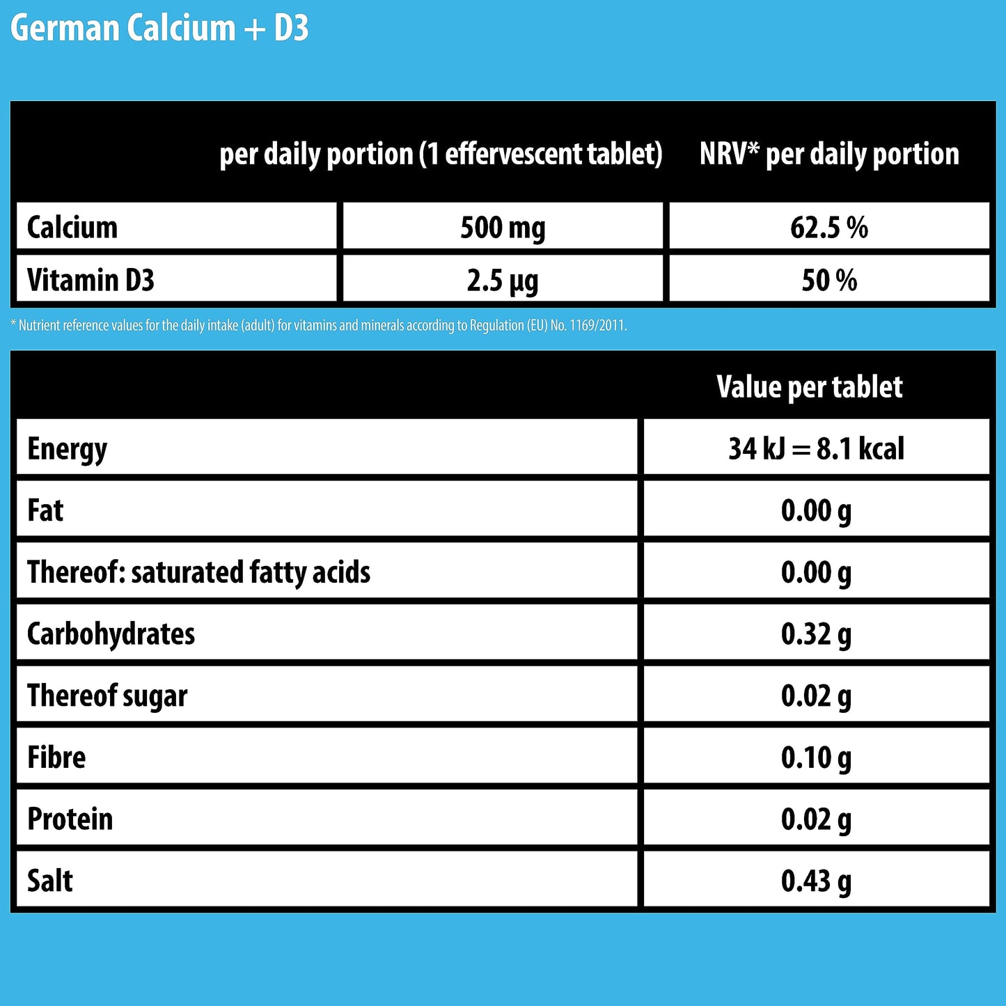 Calcium + Vitamin D3-2 x 20 effervescent Tablets - Orange-Grapefruit Flavor - T&D Pharma German Calcium + D3 - Made in Germany