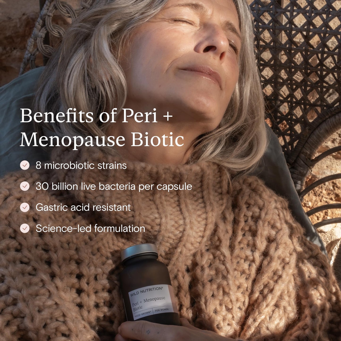 Wild Nutrition Food-Grown® Peri + Menopause Supplement Biotic | Supports Microbiome Balance During Peri/Menopause | 8 Billion Microbiotic Strains | Natural lactobacillus acidophilus | 30 Vitamins