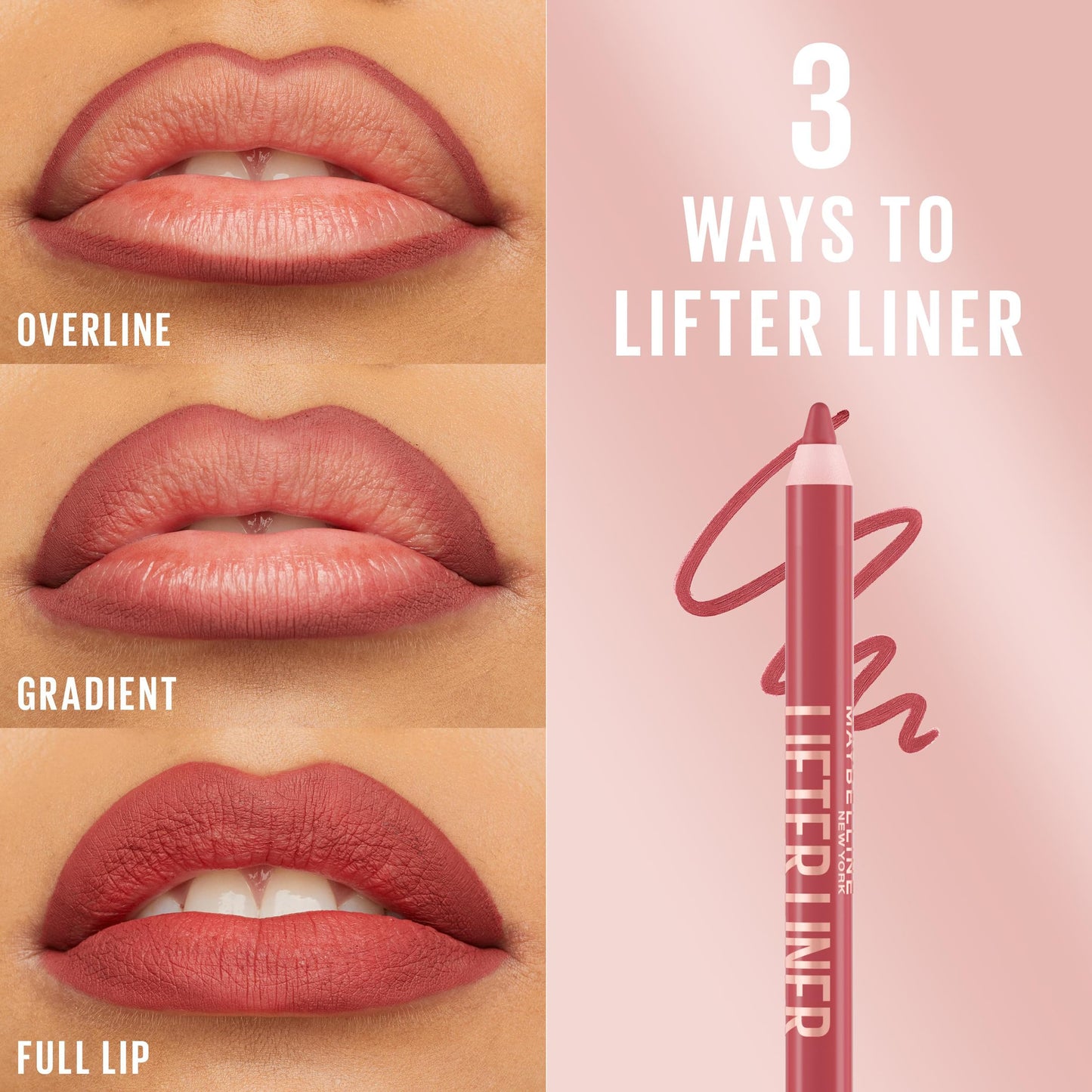 Maybelline New York Lifter Liner Lip Liner, Long-Lasting Creamy Colour, Smooth Application and Comfortable Feel, With Hyaluronic Acid and Jojoba Oil, Available in 10 Shades, Shade: Let's Bounce
