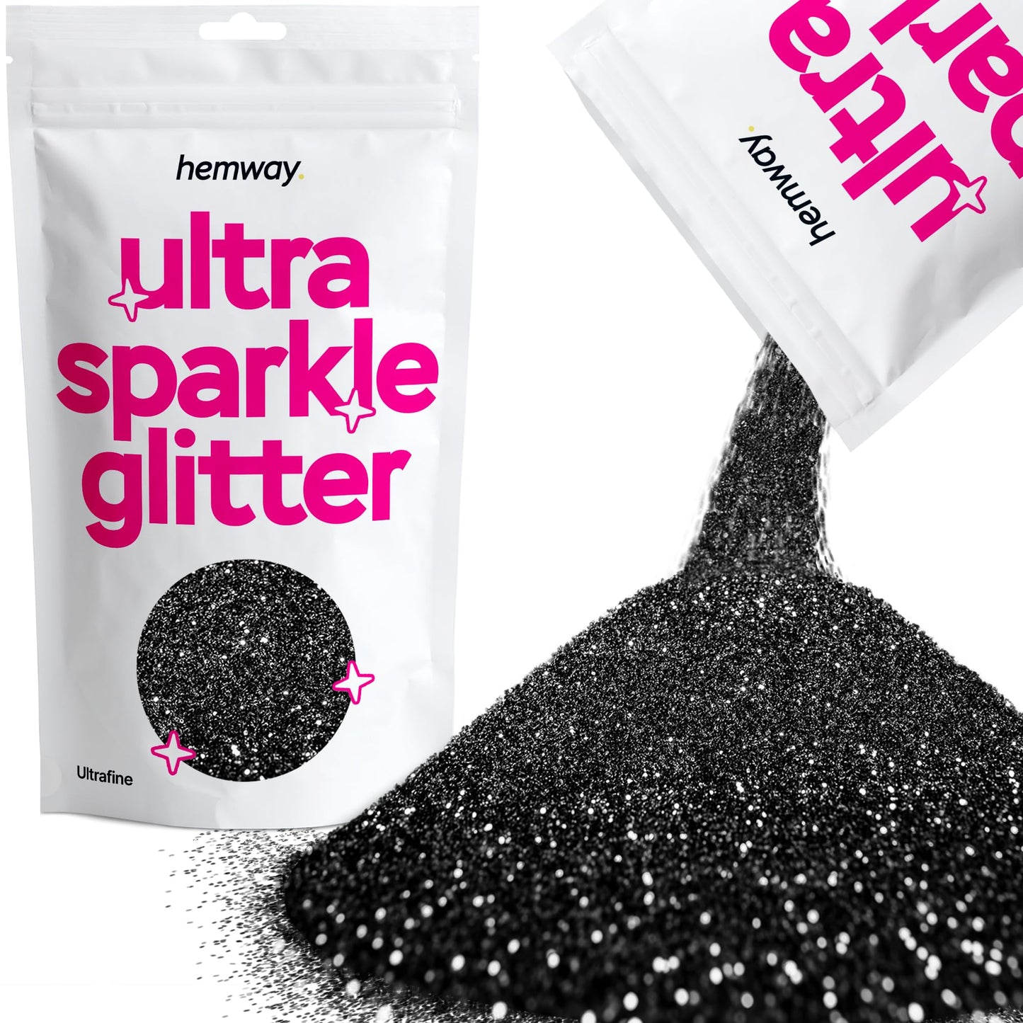 Hemway Ultra Sparkle Glitter Black 100g Ultrafine | Glitter for Arts & Craft, Makeup, Nail Art, Crafting, Card Making, Sparkle Decoration