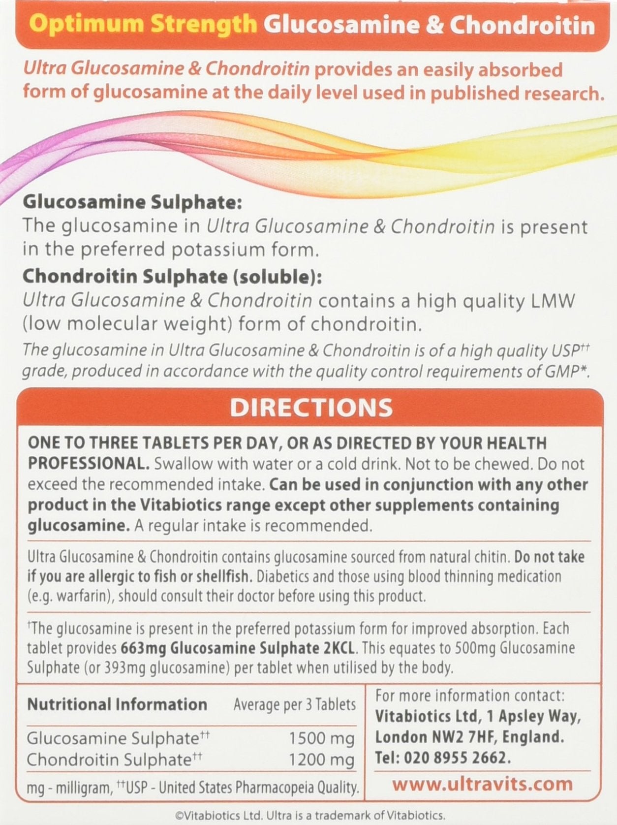 Glucosamine and Chondroitin Tablets, by Vitabiotics Ultra