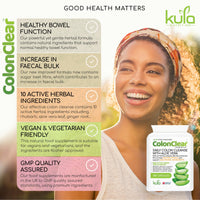 Kula Nutrition ColonClear – Colon Cleanse Detox - Natural Laxative and Stool Softener for Constipation Relief for Adults – Everyday Herbal Formula with Aloe Vera and Fibre for Regular Bowel Movements - 100 Capsules