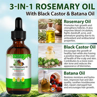 Bibonse 3 in 1 Rosemary Oil for Hair Growth, 100% Natural Hair Growth Oil with Rosemary, Jamaican Black Castor and Batana Oil, Promotes Hair Regrowth, Nourishes Scalp, Hair Loss Treatment, 2.02 fl.Oz