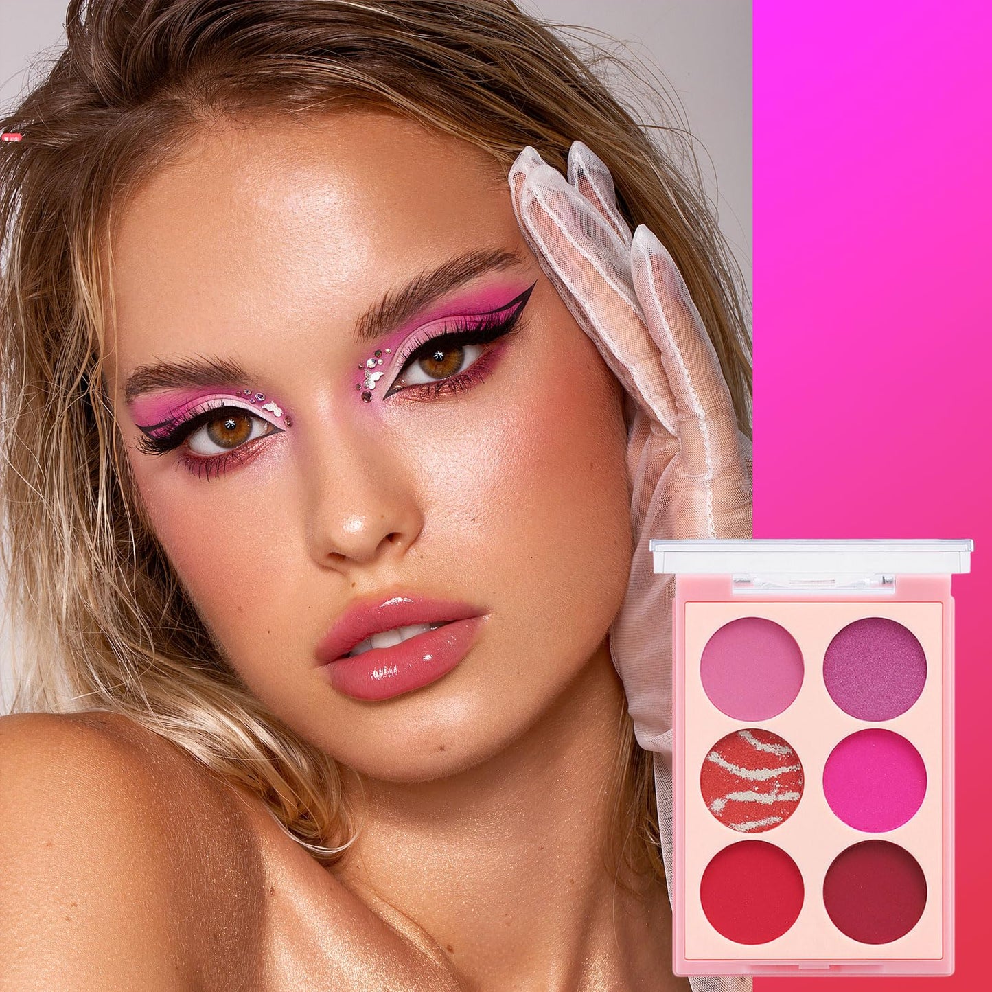 LYNTYAOU Pink Eyeshadow Palette, Pink Make-Up Palettes Shimmer Eye Shadow, Highly Pigmented Longlasting Matte Shimmering Make up Set, 6 Colour Waterproof Eye Shadow Palette