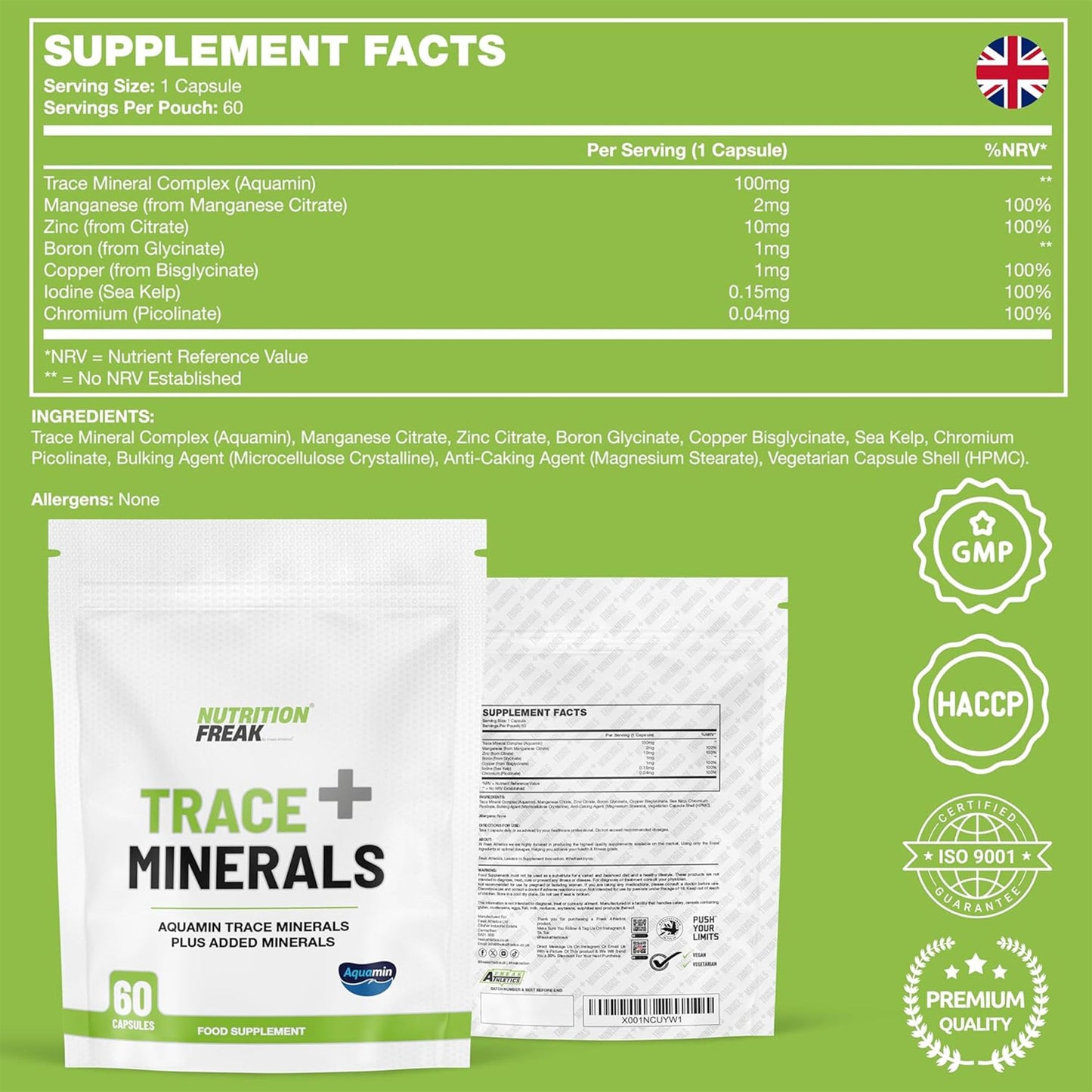 Freak Athletics Nutrition Freak Trace Minerals + 60 Capsules - Aquamin Trace Minerals a 70+ Nutrient-Dense Multimineral Complex Sourced from Marine Plant - UK Made
