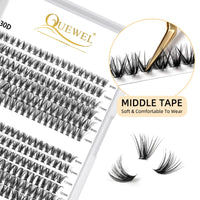 QUEWEL Cluster Lashes 240Pcs - Individual & Cluster Lashes 0.07C Curl 30D+40D Mix8-14mm for Natural Look DIY Eyelash Extensions