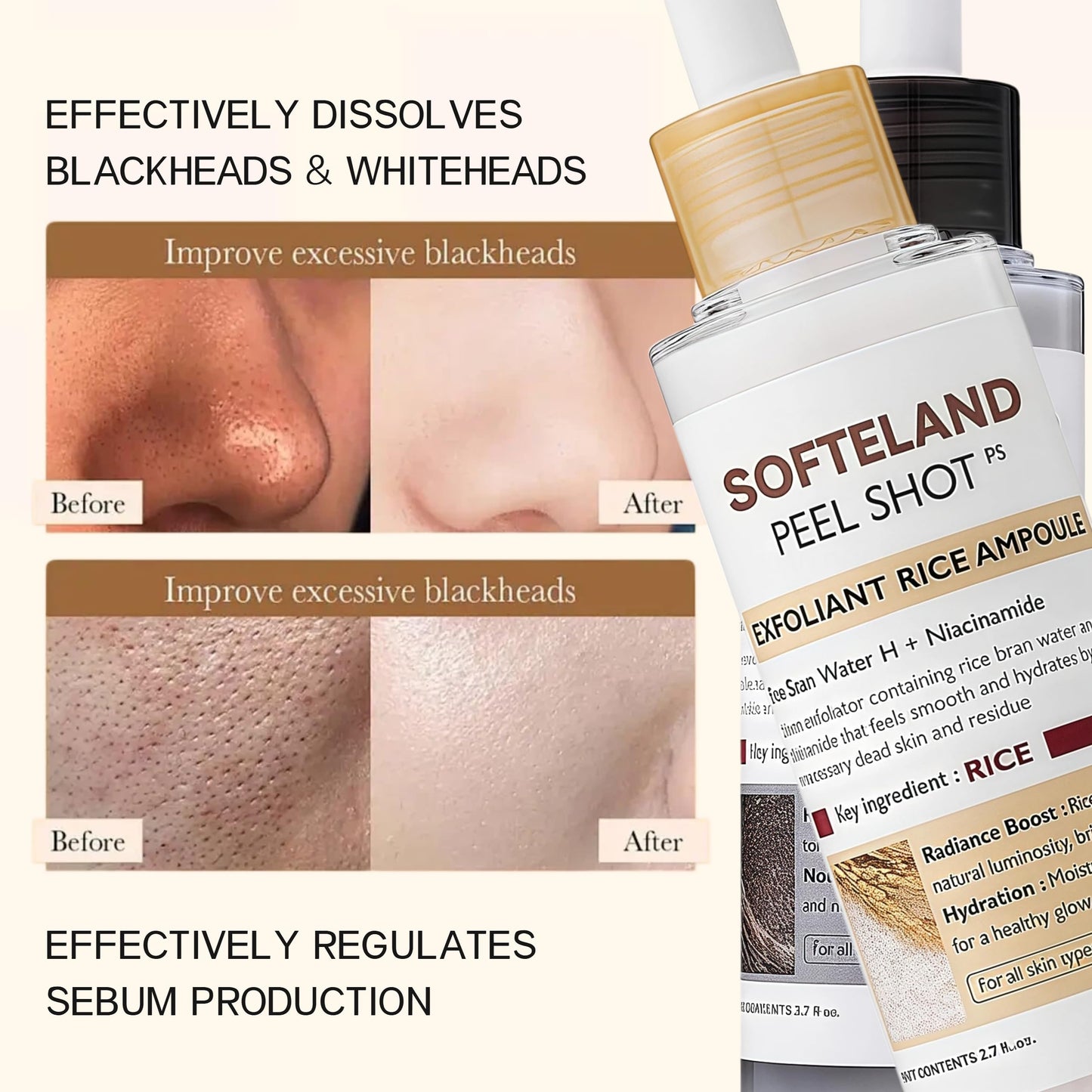 TMYIOYC Peel Shot Glow Rice Ampoule Duo, Face Exfoliator Rice Toner, Gentle Exfoliating Face Scrub for Blackhead Remover Dead Skin, Refines Pores, Radiant Complexion, AHA + BHA, Korean Skincare 80ml*2