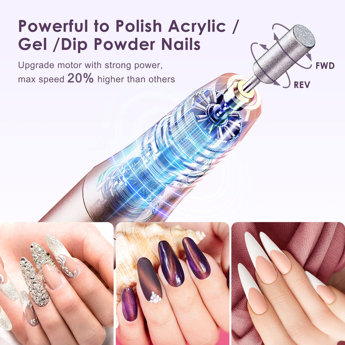 COSLUS Nail Drill Cordless Portable Electric Manicure and Pedicure Set, Professional Nail Files for Acrylic Gel Nails, 45 Nail Drill Kits, Cuticles Hard Skin, Adjustable Speed Rechargeable E File