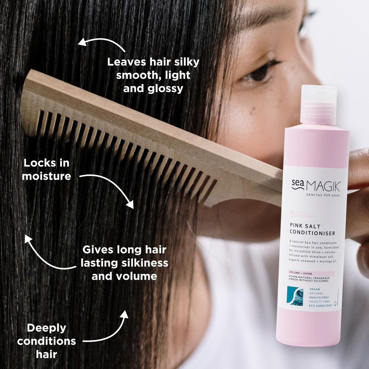 Sea Magik - Pink Salt and Seaweed Conditioner with Moringa Oil, Intensive Natural Hydrating Spa Treatment for Frizzy, Dry, and Damaged Hair, Vegan and Cruelty Free (300ml)