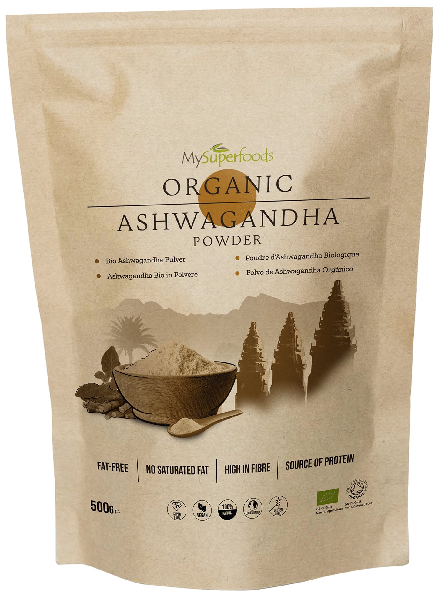 MySuperfoods Organic Ashwagandha Powder 500g, Rich Source of Vitamin B6 & B12