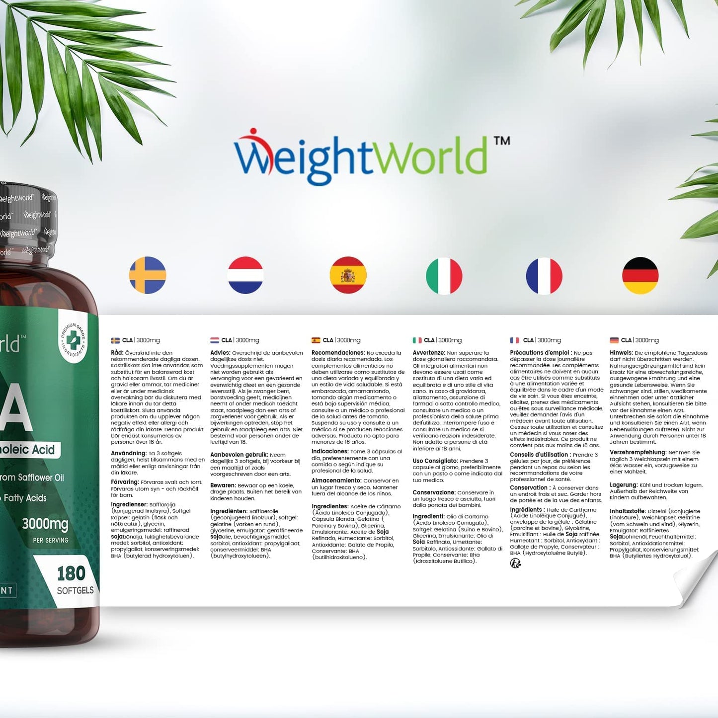 CLA 3000mg Safflower Oil Supplement - 180 Softgels (2 Months Supply) - CLA Capsules, Powder & Tablet Alternative - 80% Pure Active Isomers Conjugated Linoleic Acid Pills - Pre-Workout Diet Supplement