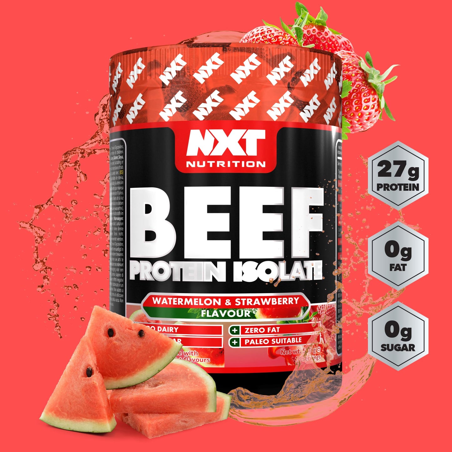 NXT Nutrition NXT Beef Protein Isolate 540g - High Protein Powder in Natural Amino Acids - Paleo, Keto Friendly - Dairy and Gluten Free | 540g | Strawberry & Watermelon