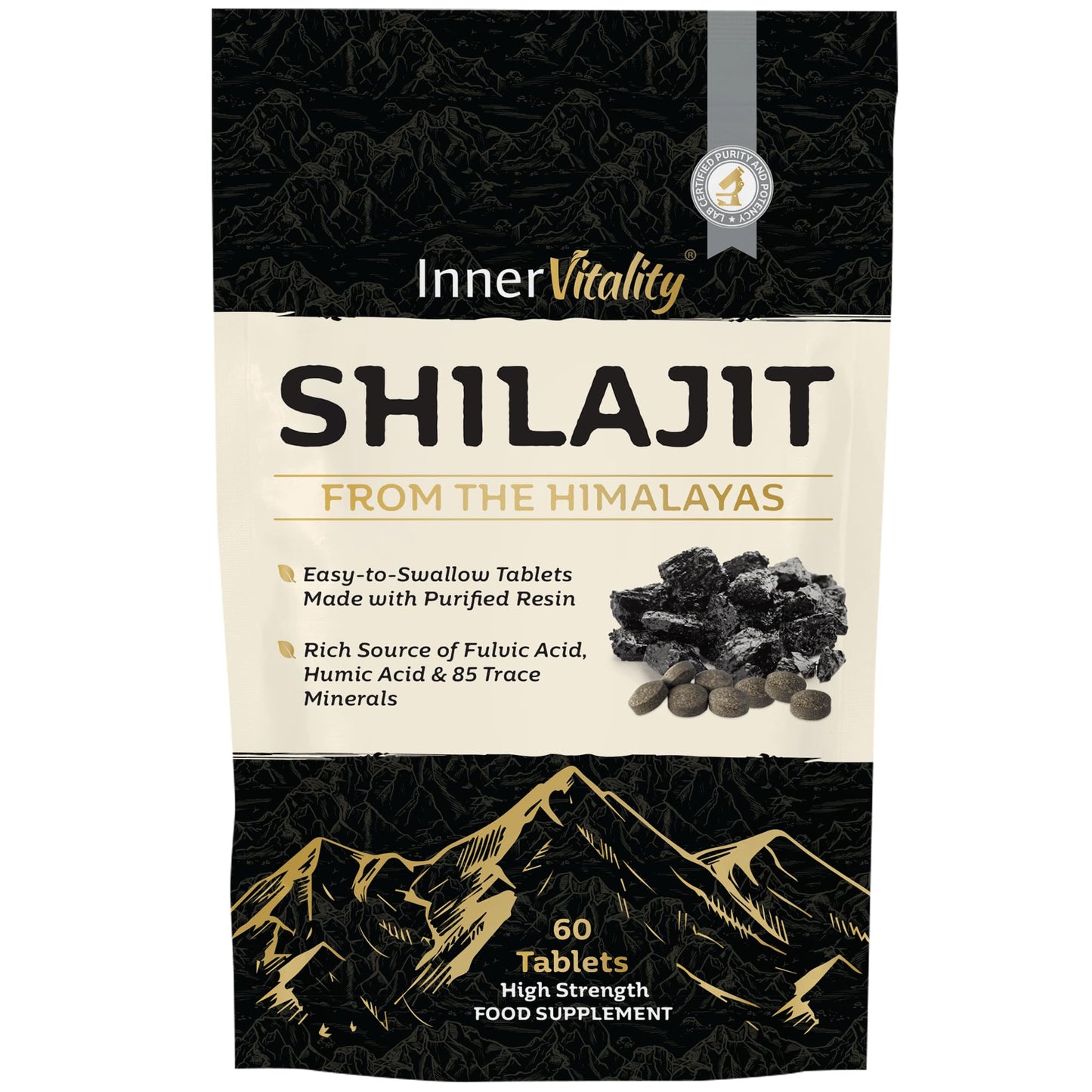Shilajit Resin Tablets with 81% Fulvic Acid, Himalayan Shilajit Third-Party Purity & Potency Tested. Minerals, Immune System & Energy by Inner Vitality