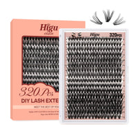Higu clace 320PCS Lash Clusters D Curl 30D+40D 0.07mm 9-16mm DIY Individual Lashes Cluster Wispy Lash Clusters Matte Black Natural Look DIY Eyelashes at Home (30D+40D-0.07D-9-16MIX)