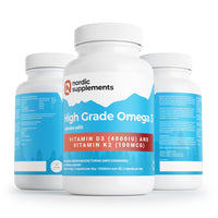 Nordic Supplements Omega-3 Fish Oil 1000mg with Vitamin D3 4000IU & K2 100µg - High Strength, 60 Capsules