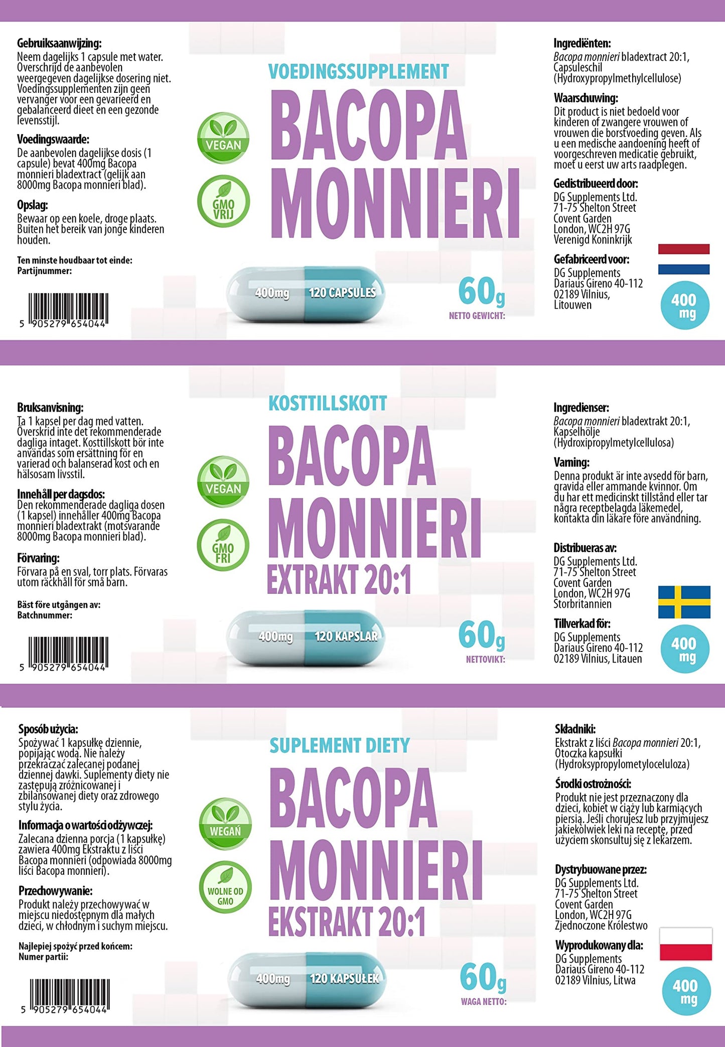 Hepatica Bacopa Monnieri (Brahmi) 8,000mg Equivalent | 400mg 20:1 Leaf Extract | 120 Vegan Capsules | Ayurvedic Herb | 3rd Party Lab Tested